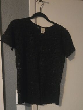 Victoria's Secret Vintage Gold Label Black Lace Tee